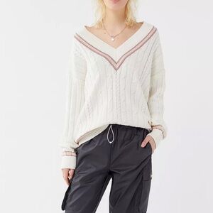 Urban Outfitters Alexandra V Neck Cable Knit Sweater Size Small